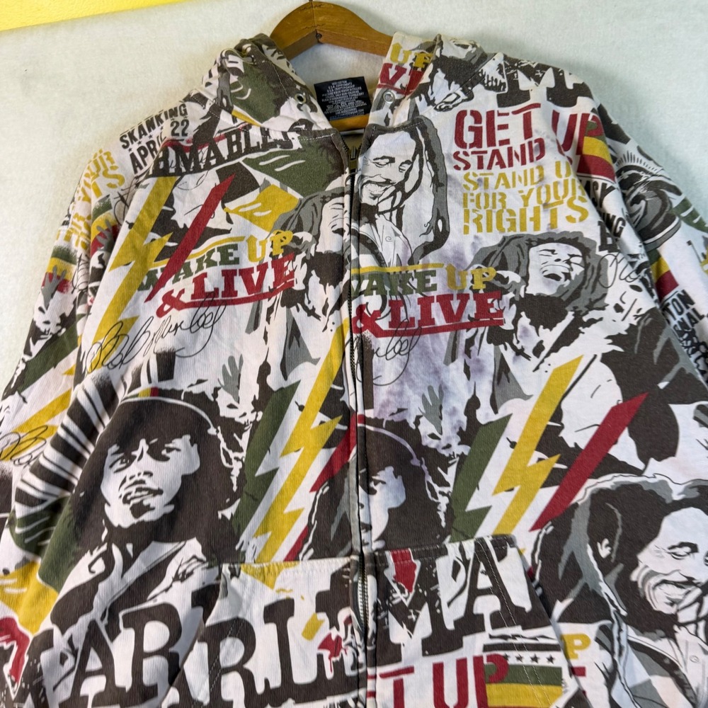 Zion Rootswear Bob Marley All Over Print Full Zip Hoodie XL Multicolor Reggae
